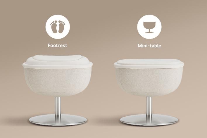 Two-in-one footrest and mini-table illustration.