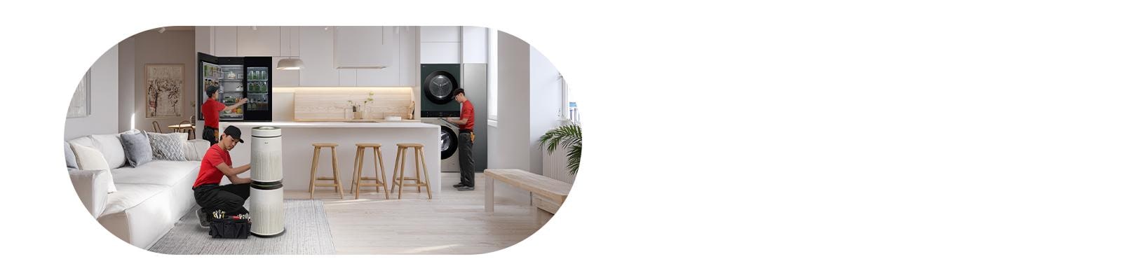 Technicians servicing LG appliances.