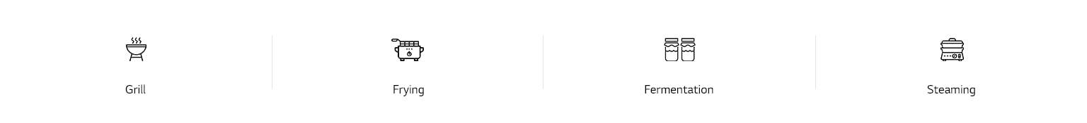 Grill, frying, fermentation, steaming icons