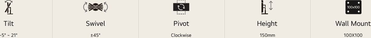 Tilt, swivel, pivot, height adjustable, 100x100 wall mount