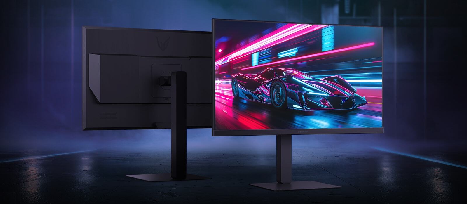 Front and rear view of sleek monitor design