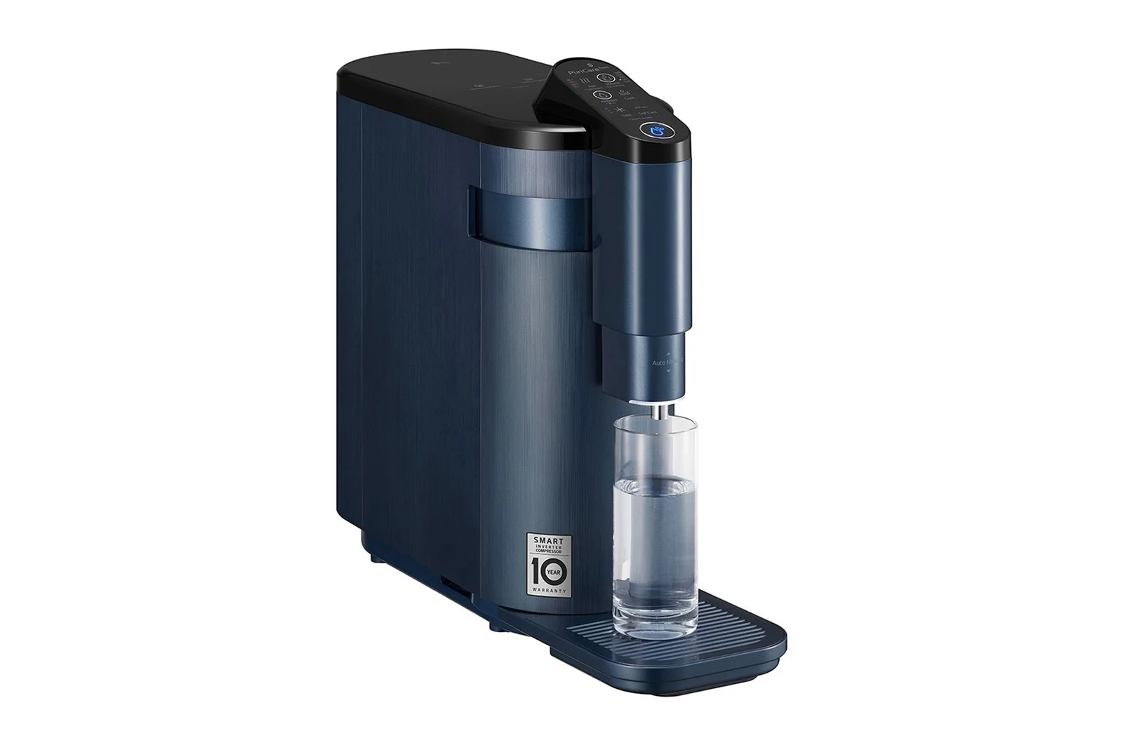 LG WD516AN Calming Navy with a glass under the tap