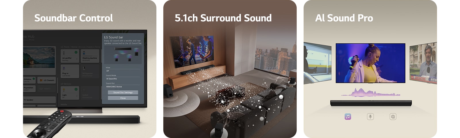 S60TR summary with TV interface, rear speakers, and recycled-material visuals.