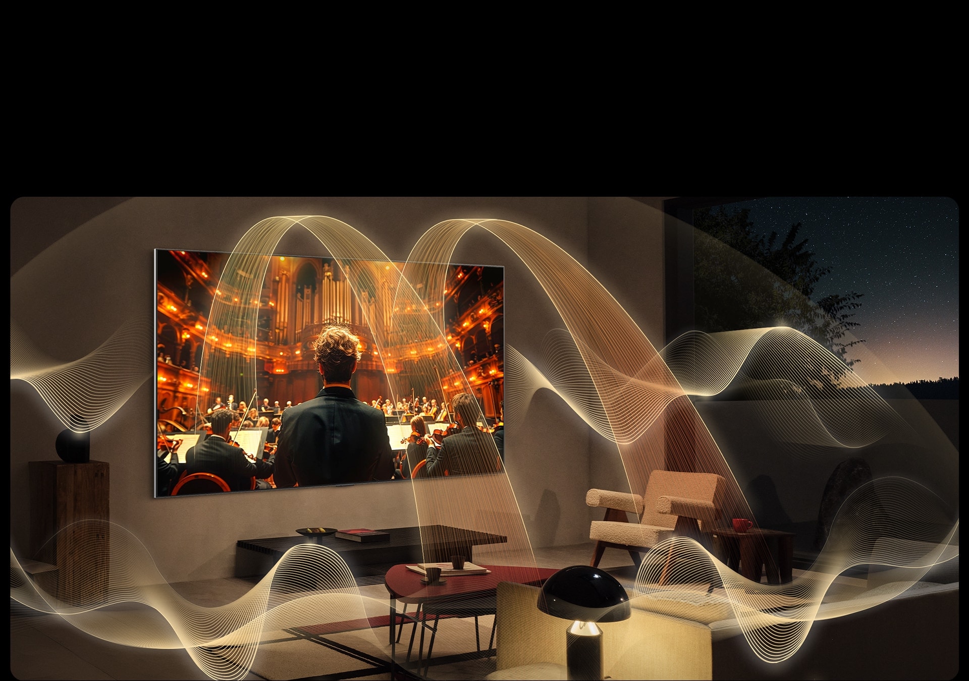 Living room with surround sound visualization