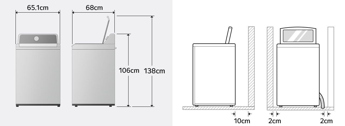 651 mm width, 1060 mm height, 680 mm depth and 1380 mm height with lid open